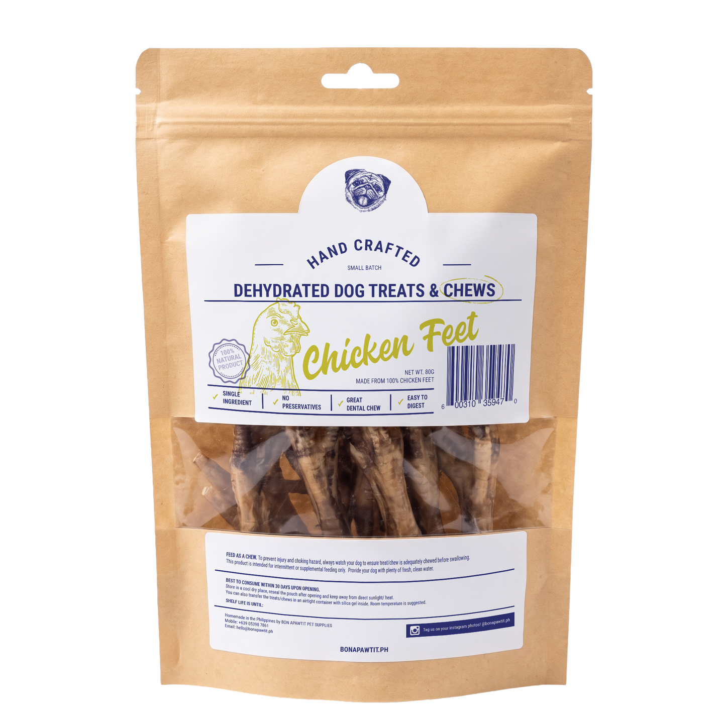 Dehydrated Chicken Feet Dog Chew (80g)