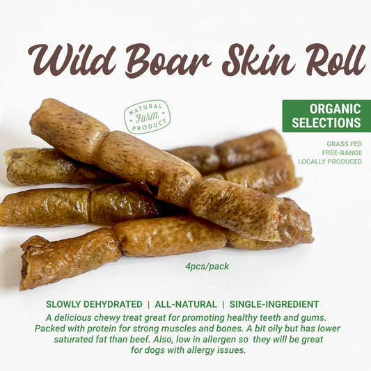 Organic Dehydrated Wild Boar Skin Dog Chew (4pcs/pack)