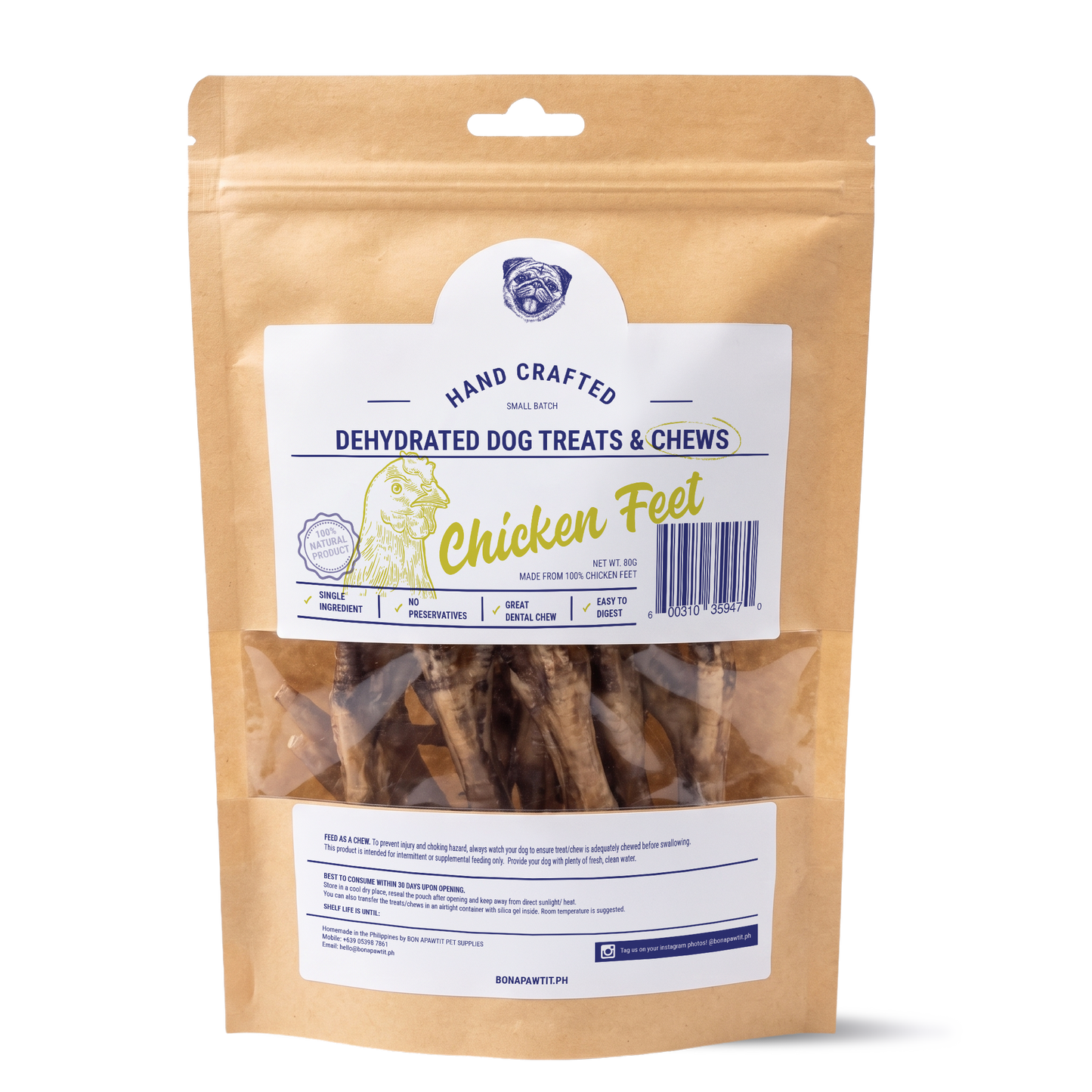Dehydrated Chicken Feet Dog Chew (80g)