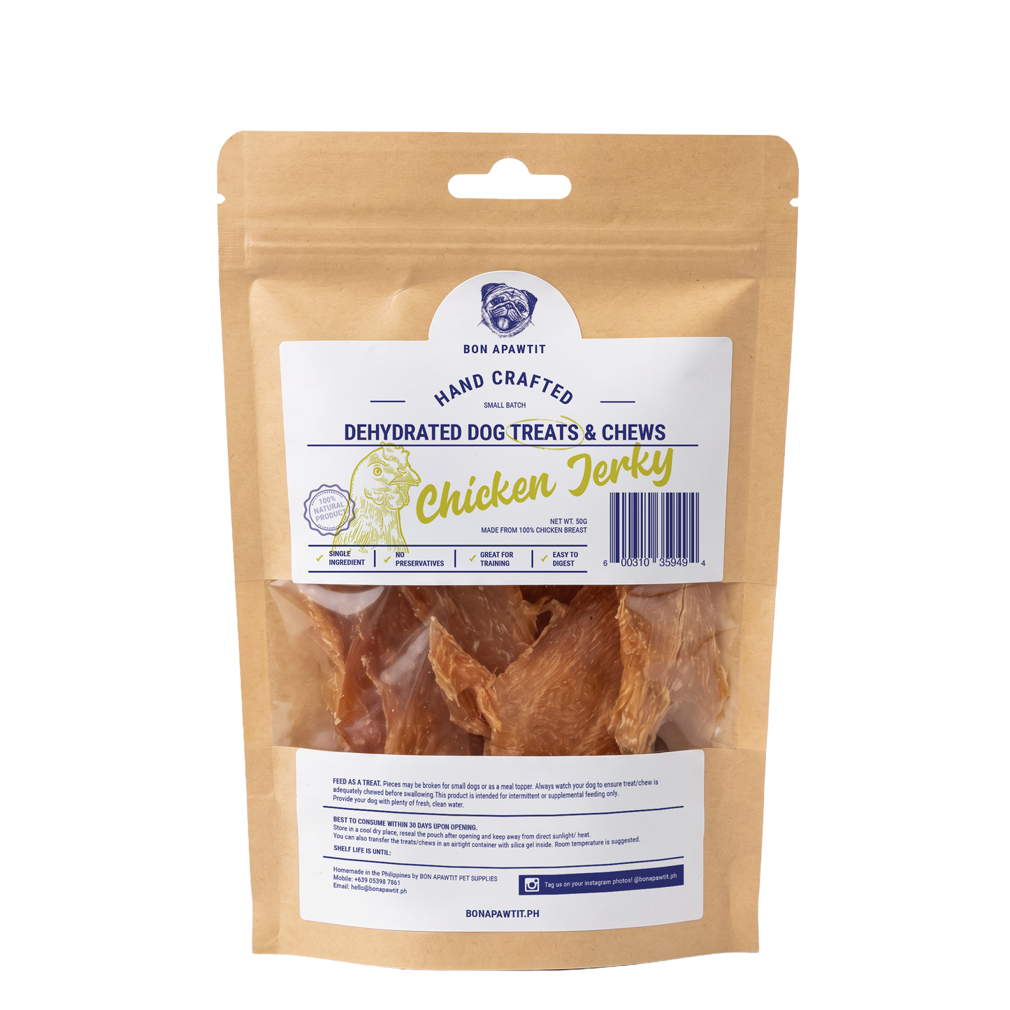 Dehydrated Chicken Jerky  Dog Treats (50g)