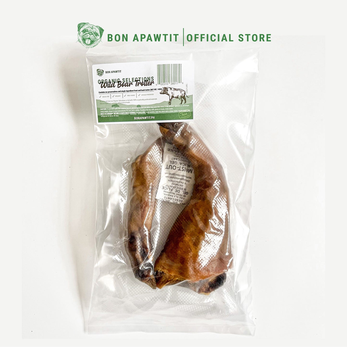 Organic Dehydrated Wild Boar Trotters Dog Chew (front and back pc/pack)