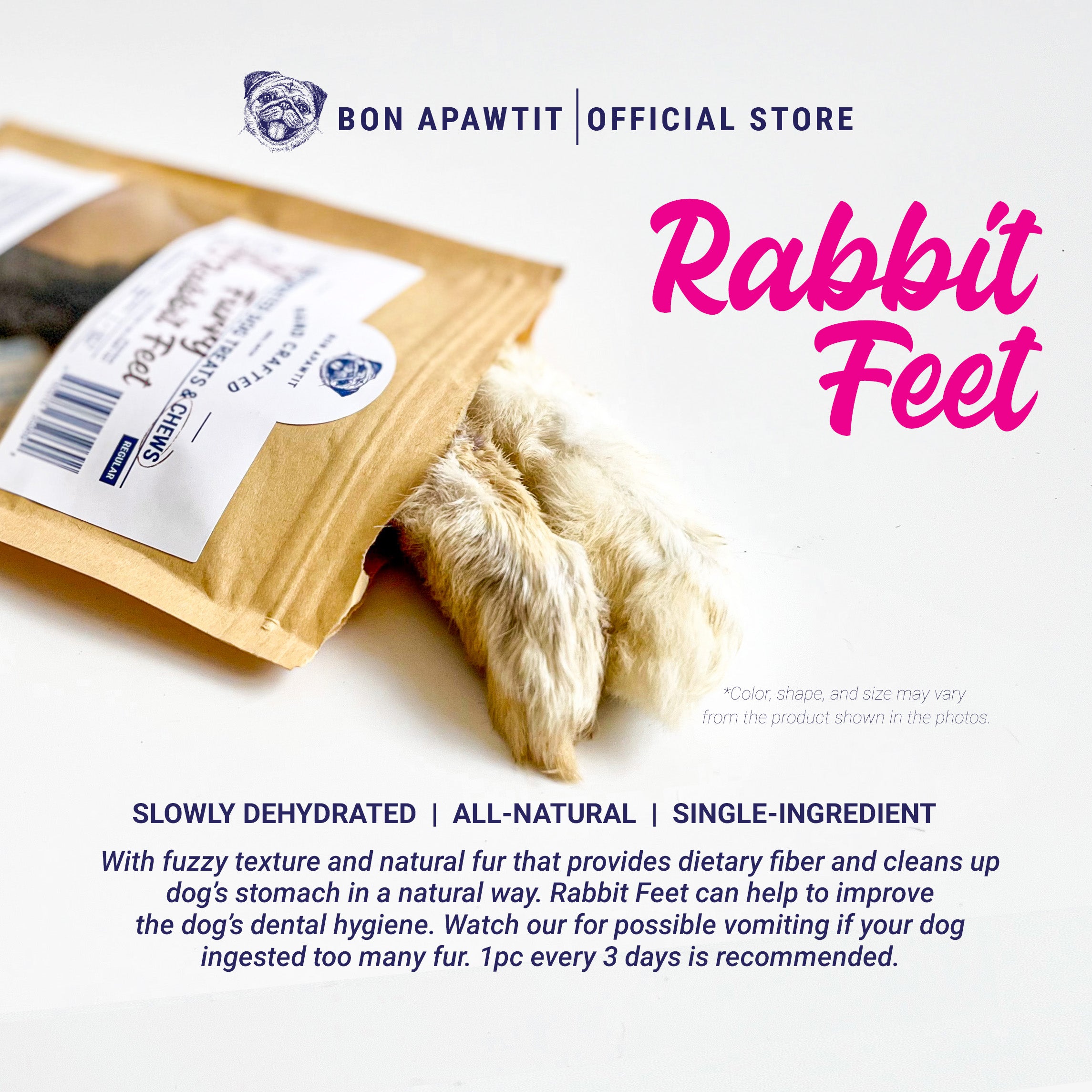 Dehydrated Furry Rabbit Feet Dog Chew (Mix of front and Back feet)- 4p ...