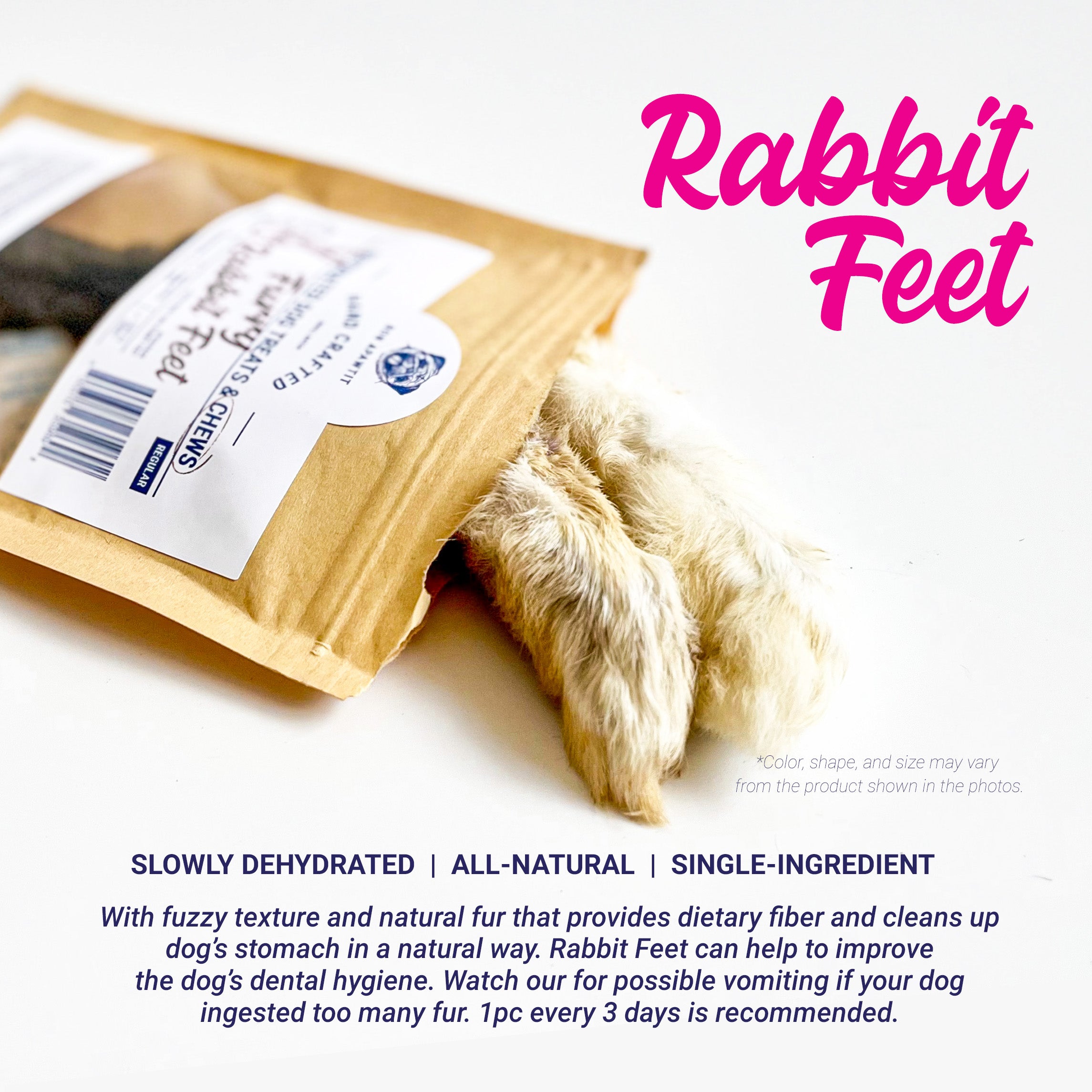 Dehydrated Furry Rabbit Feet Dog Chew (Mix of front and Back feet)- 4p ...