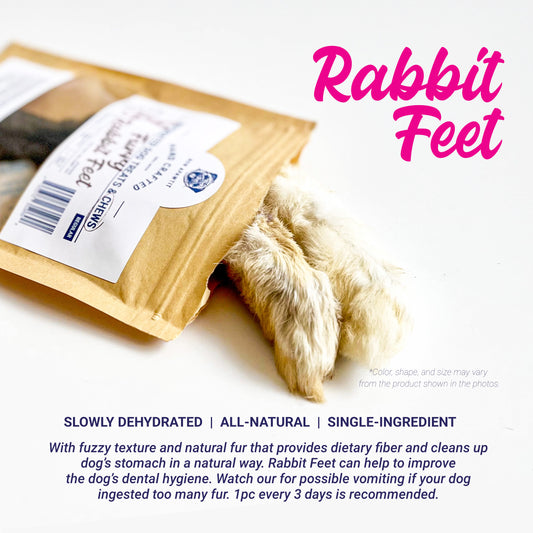 Dehydrated Furry Rabbit Feet  Dog Chew (Mix of front and Back feet)- 4pcs/pack