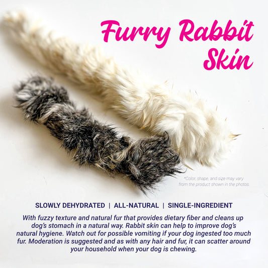 Dehydrated Furry Rabbit Skin Dog Chew (sold/pc)