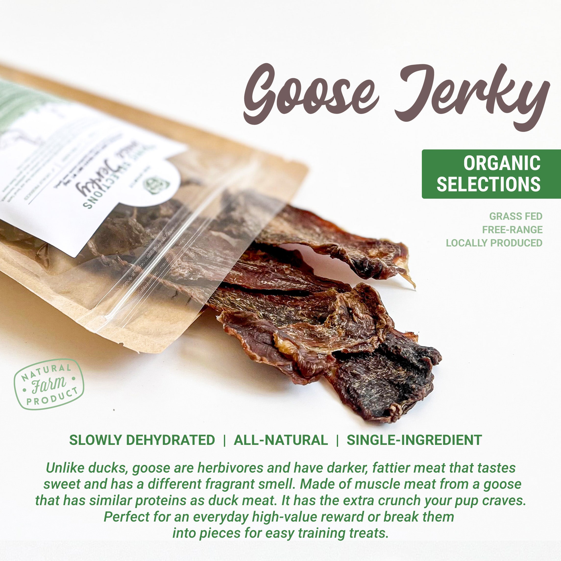 Organic Dehydrated Goose Jerky Dog Treats (50g) Bon Apawtit