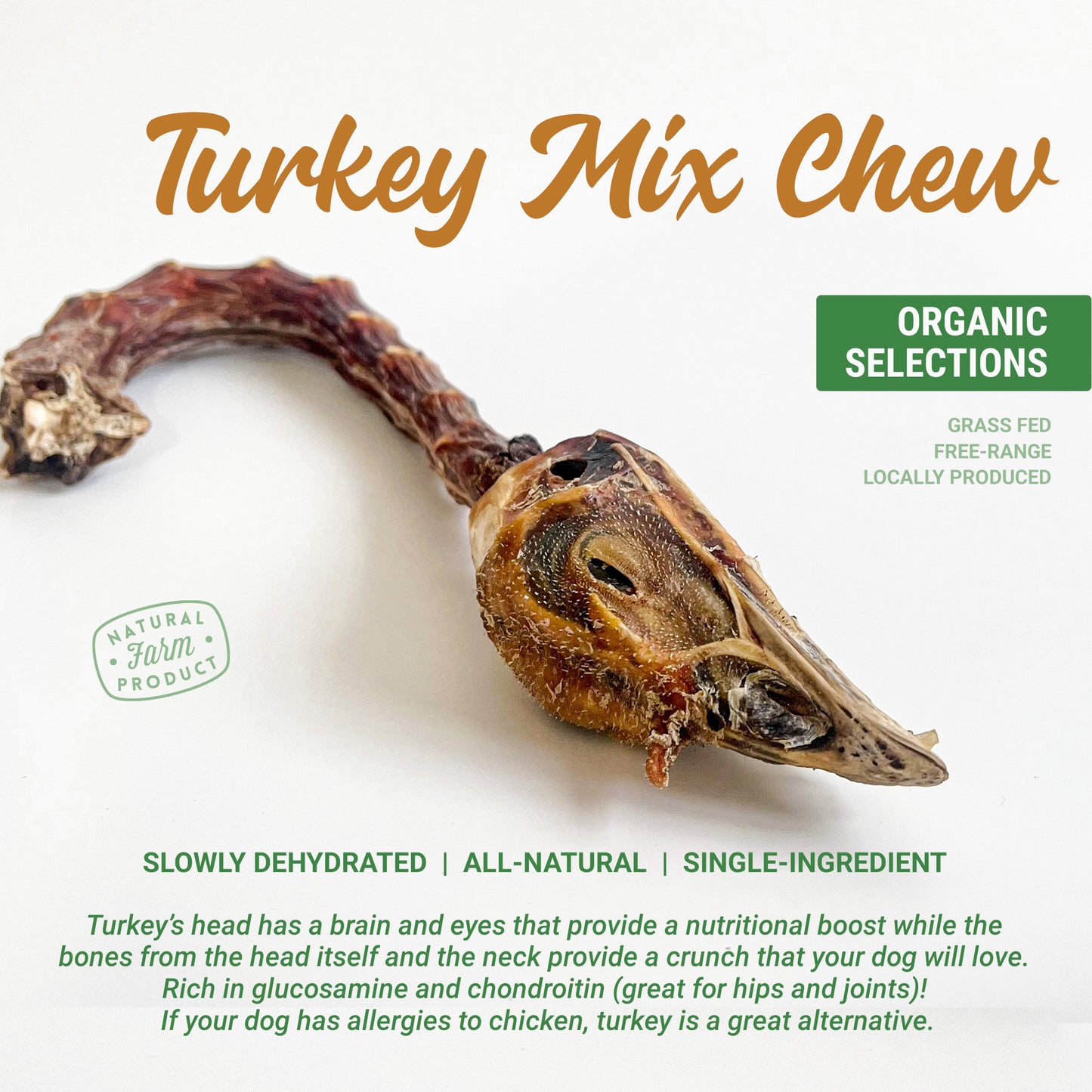 Organic Dehydrated Turkey Head and Neck Dog Chew