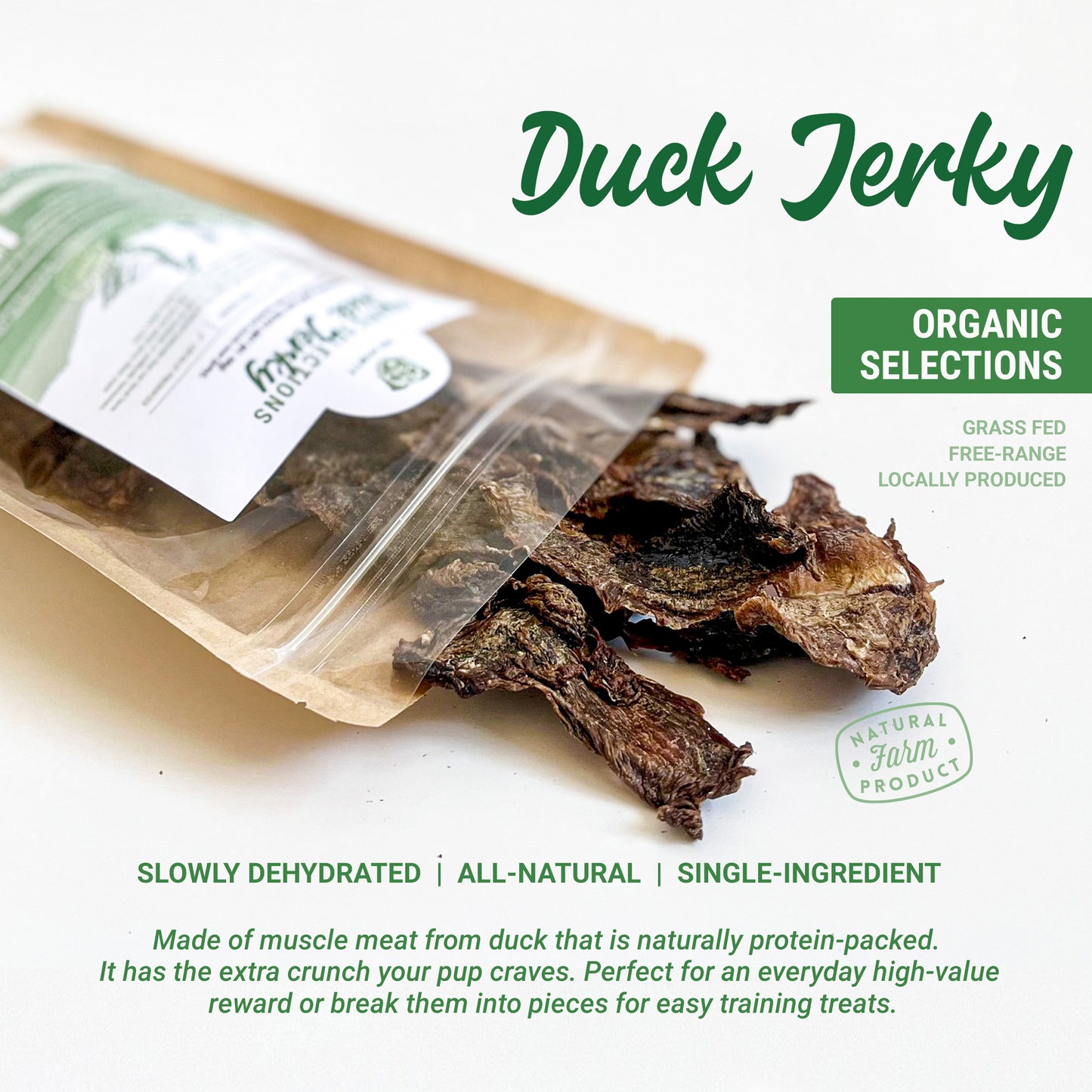 Organic Dehydrated Duck Jerky Dog Treats (50g)